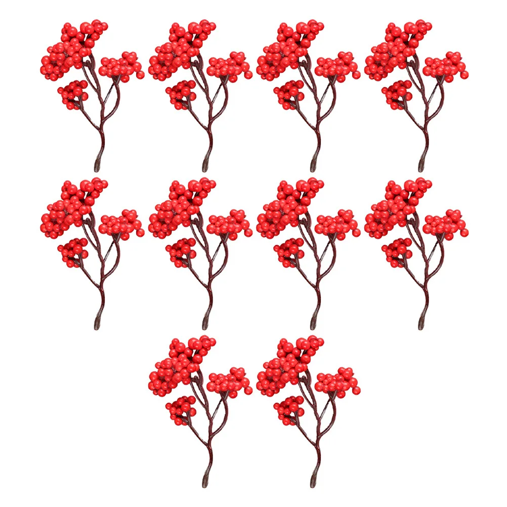 กิ่งเบอร์รี่ปลอมสีแดง 10 ชิ้น กิ่งเบอร์รี่เทียมสำหรับตกแต่งคริสต์มาส สำหรับจัดดอกไม้ DIY ของตกแต่งคริสต์มาส