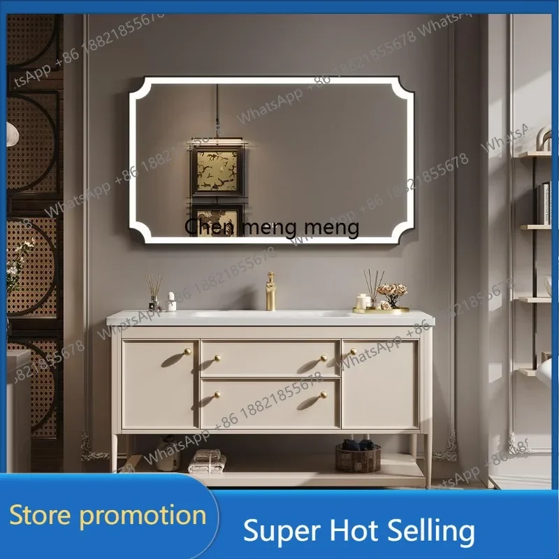 

A6239 French retro bathroom cabinet combination oak rock slab hot bending integrated basin washstand floor type