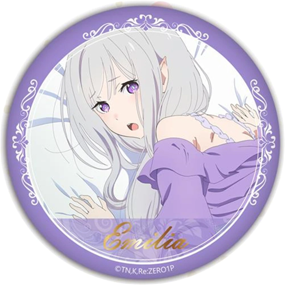 58mm Anime Re:ZERO Starting Life in Another World Emilia Rem Ram Beatrice Cosplay COSTUME Badge Pin SPTE Tinplate Brooch﻿ Prop