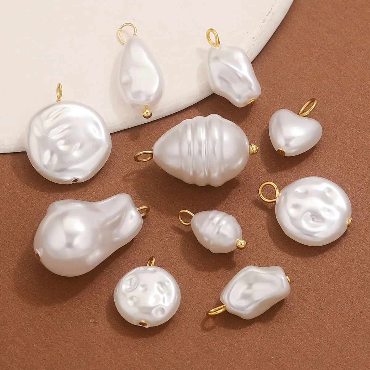 10pcs Stainless Steel Charm Imitation Pearl Heart Geometric for DIY Necklace Bracelet Earrings Jewelry Making Supplies Wholesale