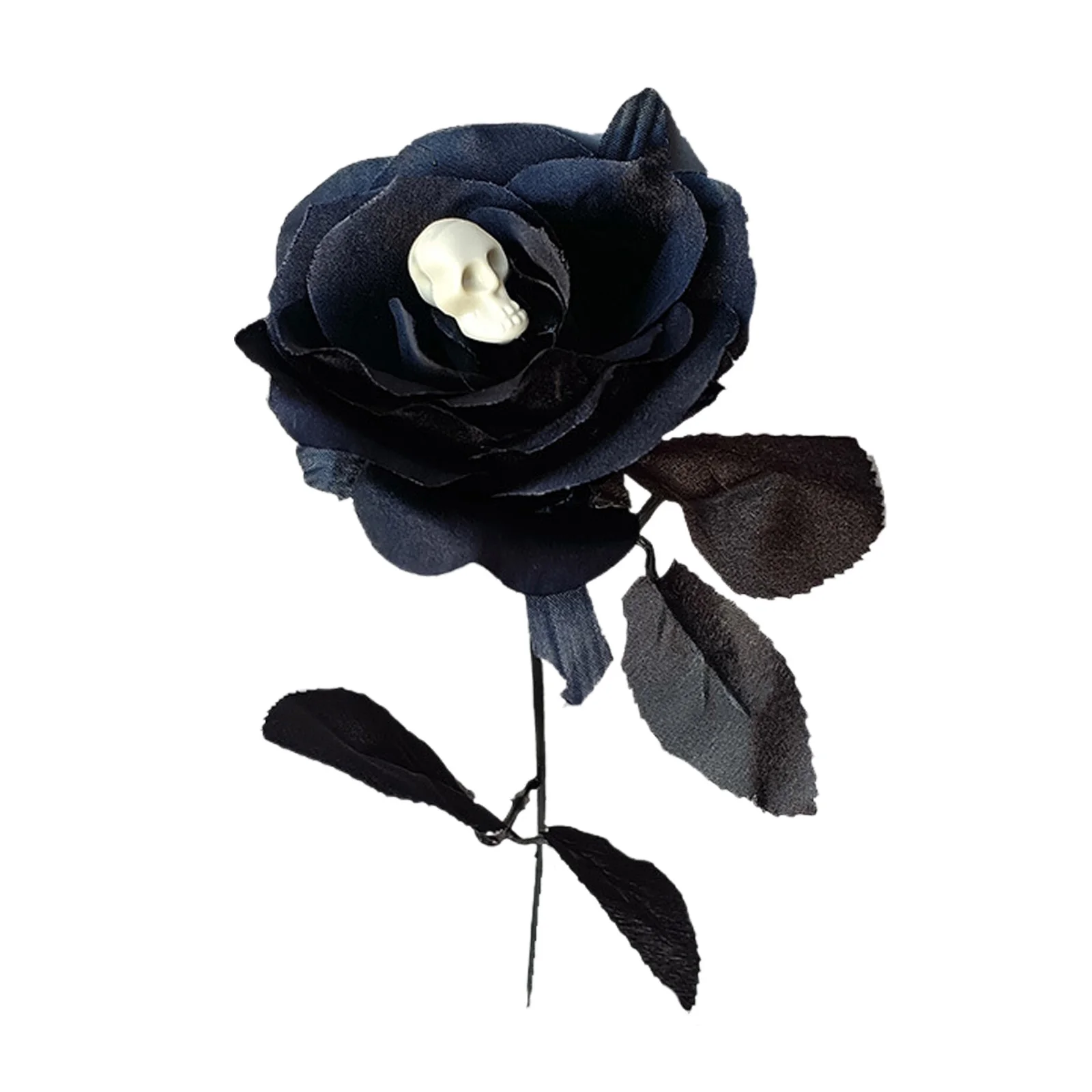 Black Burgundry Halloween Decoration With Skull Head Photo Props Fake Realistic Roses Festival Layout Artificial Rose Flower