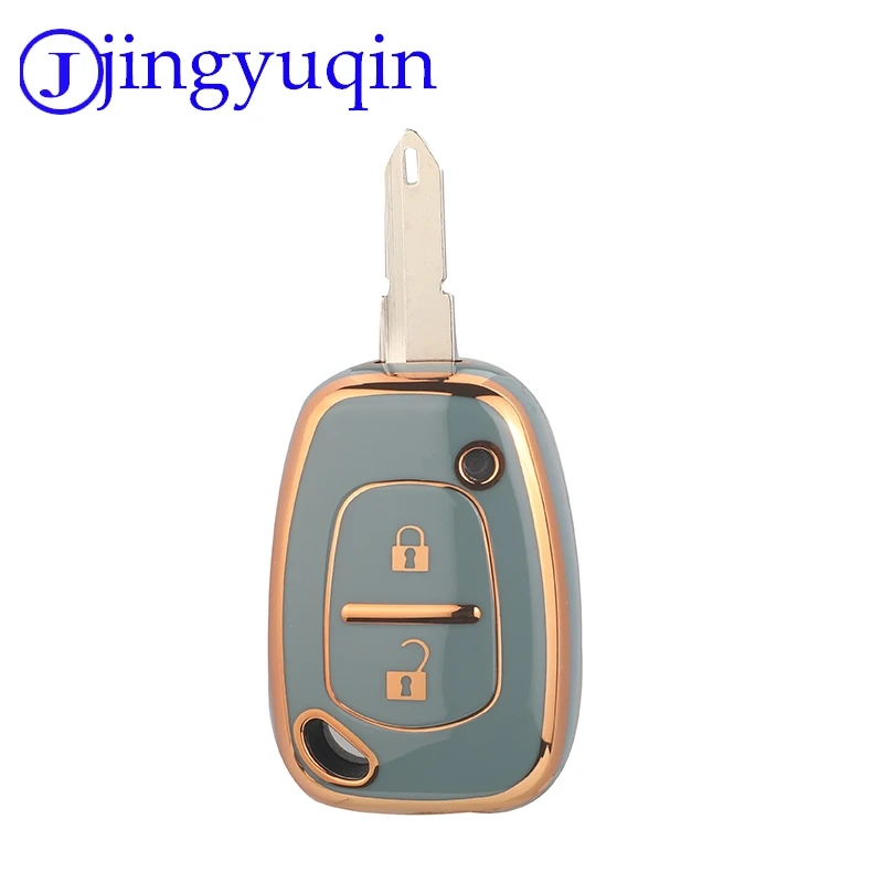 Jingyuqin-funda para mando a distancia de coche, 2 botones, TPU, brillante, con borde dorado, negro, blanco y gris, carcasa protectora duradera