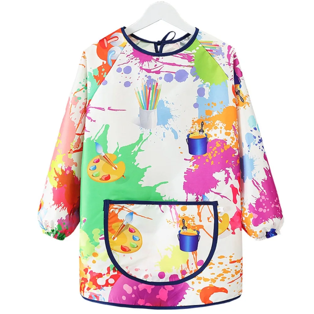 Durable Easy Clean Short-sleeved Painting Apron Drawing Dressing Waterproof Art Bibs Random Pattern Baking Bibs