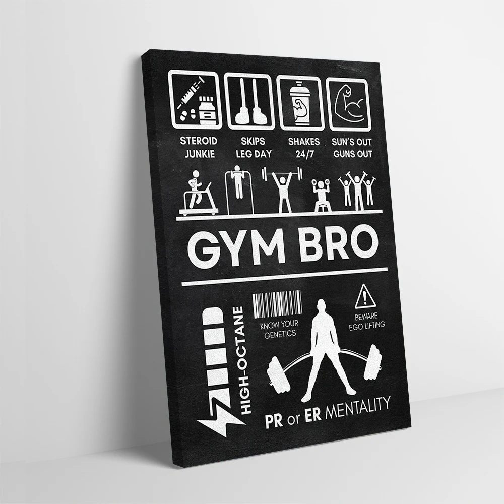 Póster de Gym Bro Mentality, lienzo impreso personalizable, pintura para imágenes, arte de pared, decoración de baño, habitación, decoración del hogar, Mural