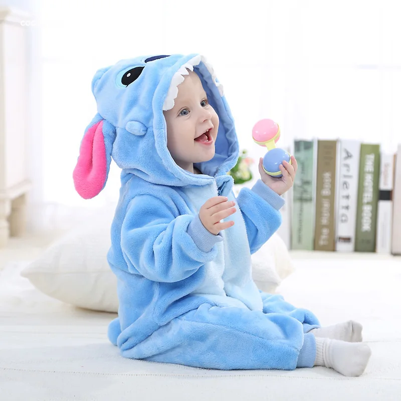 Blue Anime Baby Romper Boy Girl Pajama Newborn Bebe Clothes Cute Bodysuits Flannel Warm One-piece Winter Halloween Outfit