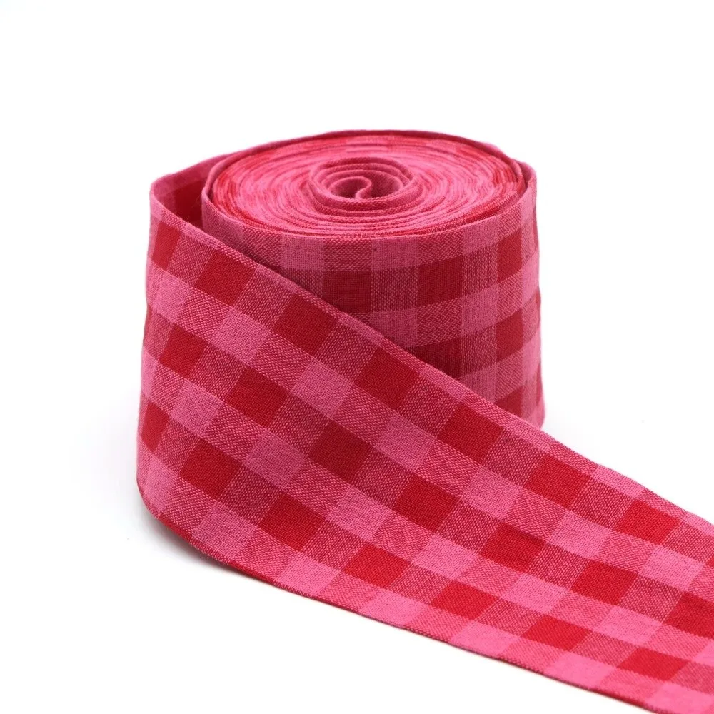 5 Yards 5 Yards Length Gingham Plaid Ribbon Pink Red Color Woven Fabric Checkered Woven Tape 1/3/5cm Width Double-Sided Design