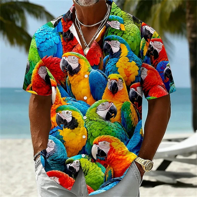 Men's Summer Hawaiian Shirts 3D Printed Toucan Lapel Button Shirt Fashion Tropical Seaside Print Casual Street Y2K Unisex Blouse