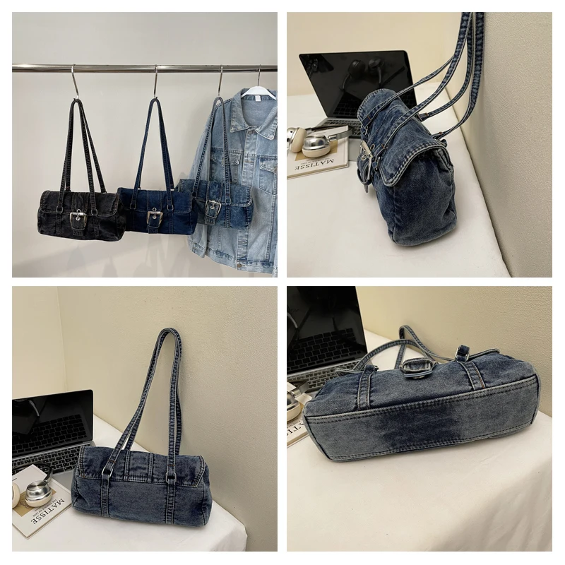 مستوحاة رفرف الدنيم حقيبة نسائية خمر حقيبة كتف المتسوق حقيبة ساعي Y2K حقيبة صديقة للبيئة الكورية حمل حقيبة مشبك جان حقيبة يد يوميا #4