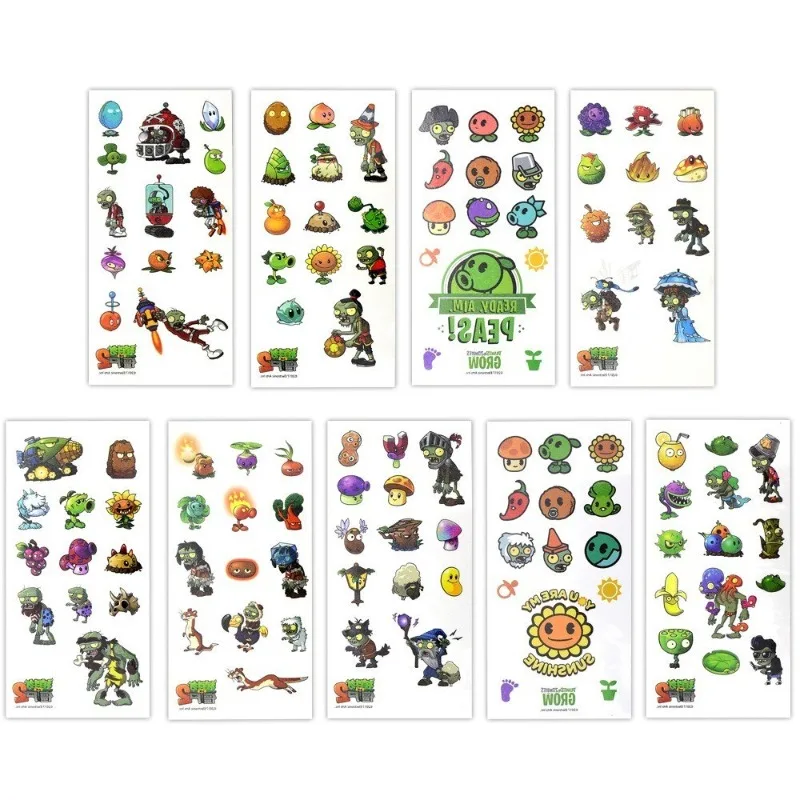 9 قطع/مجموعة ملصق وشم مؤقت مقاوم للماء من Plant Vs Zombies لمستلزمات الحفلات