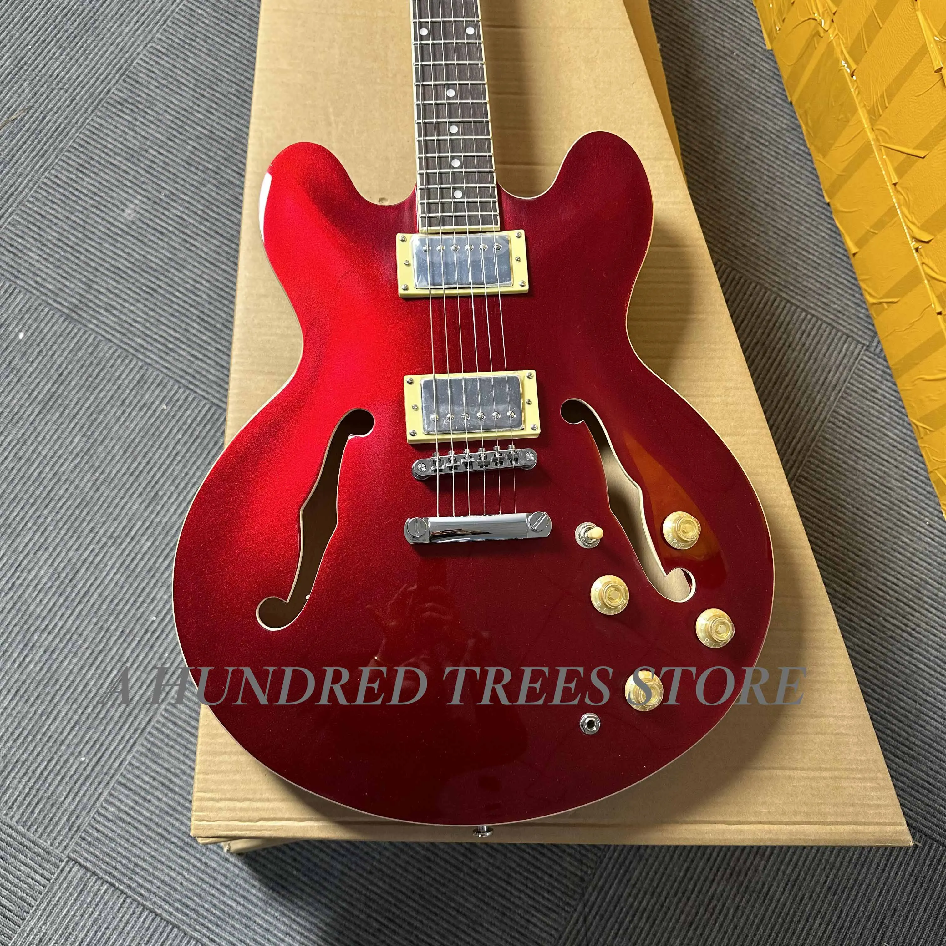 

Red ES-335 Electric Guitar Fixed Bridge Maple Body 2H Pickups Semi Hollow Body free shipping