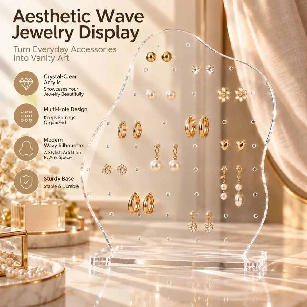 Transparent Acrylic Earring Display Stand High-End Wavy Jewelry Display Rack Large capacity Clear Earring Holder Home Storage