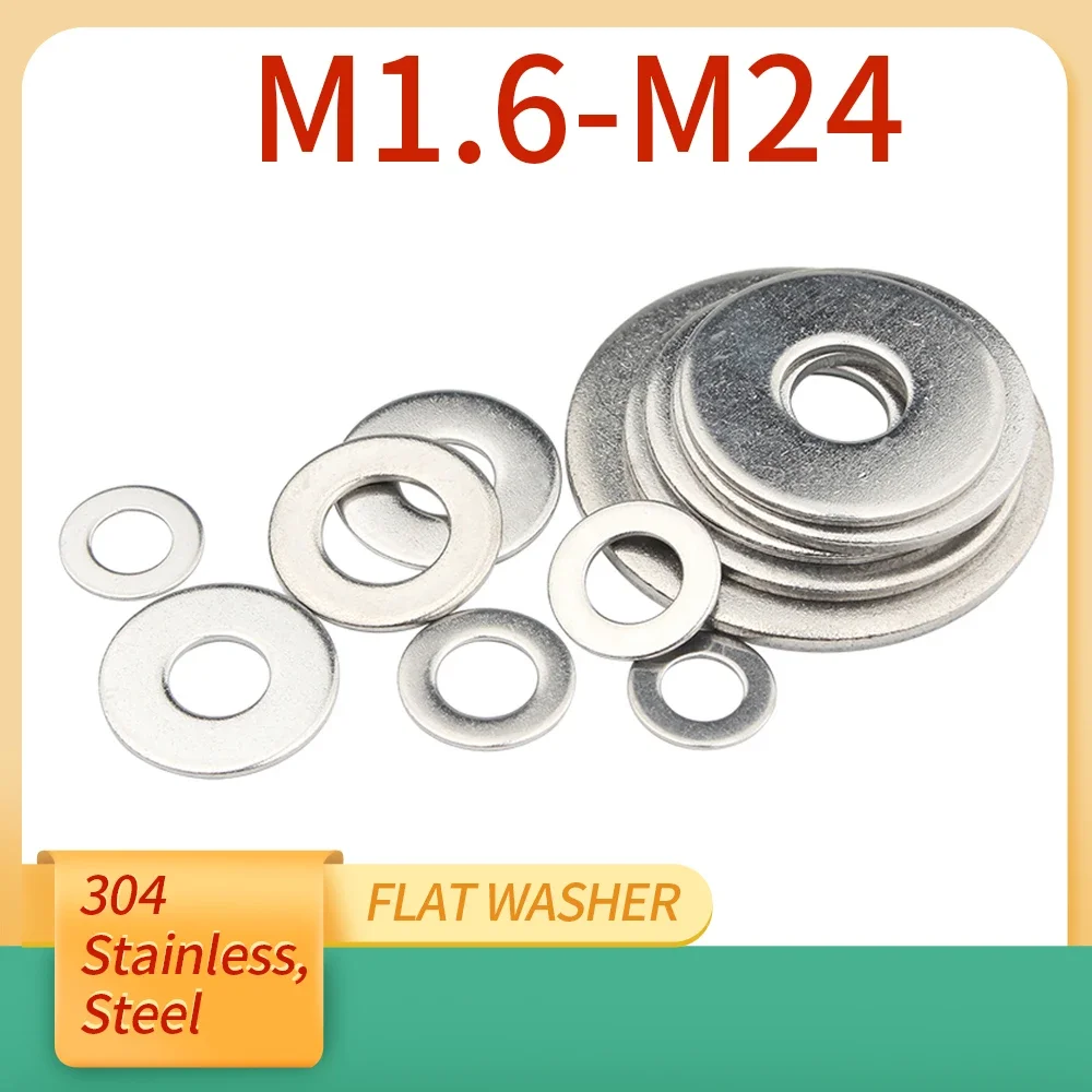 

2/5/10/50/100Pcs M1.6 M2 M2.5 M3 M4 M5 M6 M10-M24 Large Flat Washer 304 Stainless Steel Metal Gasket Meson Flat Plain Washers