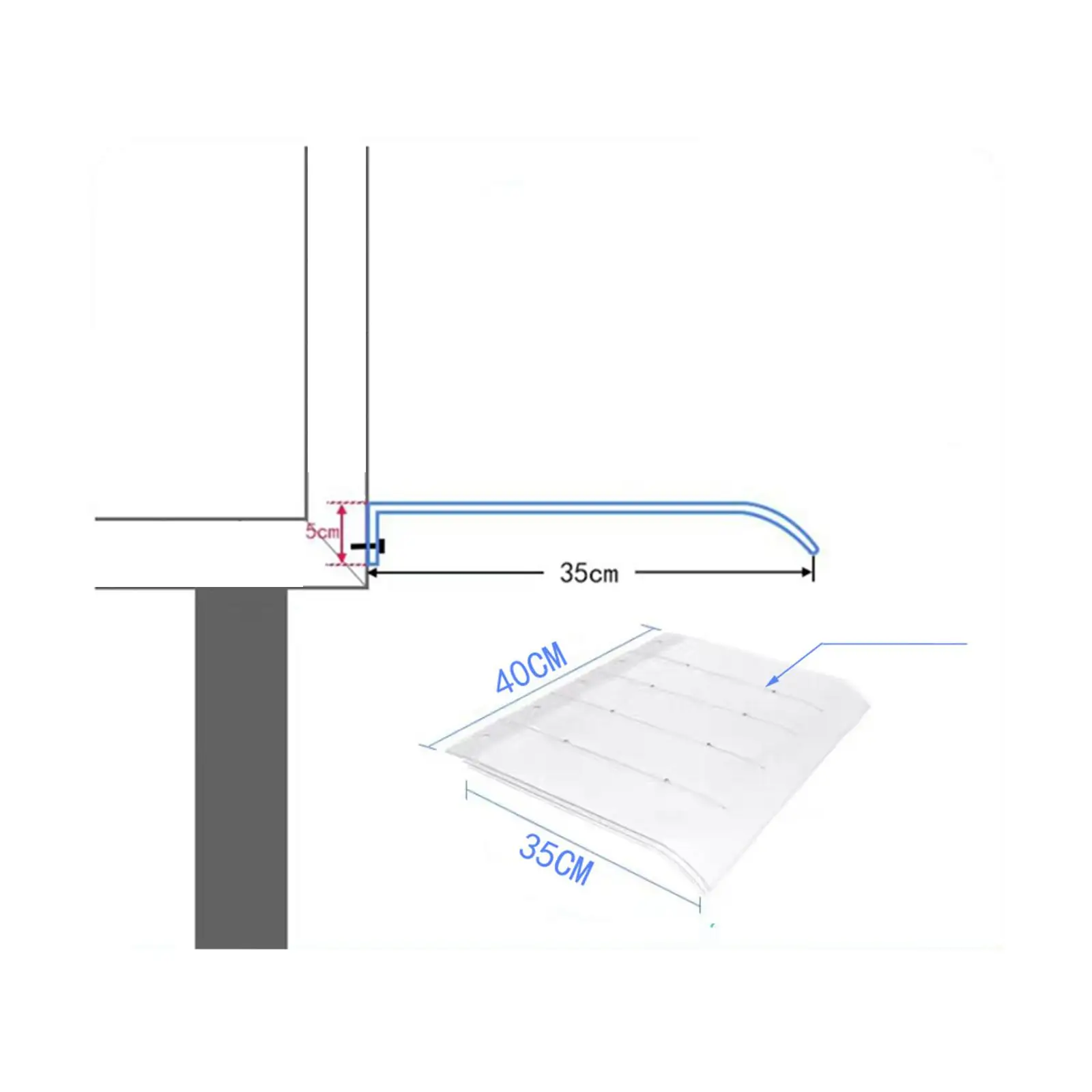 Transparent Door Canopy Awning Window Shade Rain Shelter Weatherproof PC Board for House Exterior Balcony Eave Garage Garden