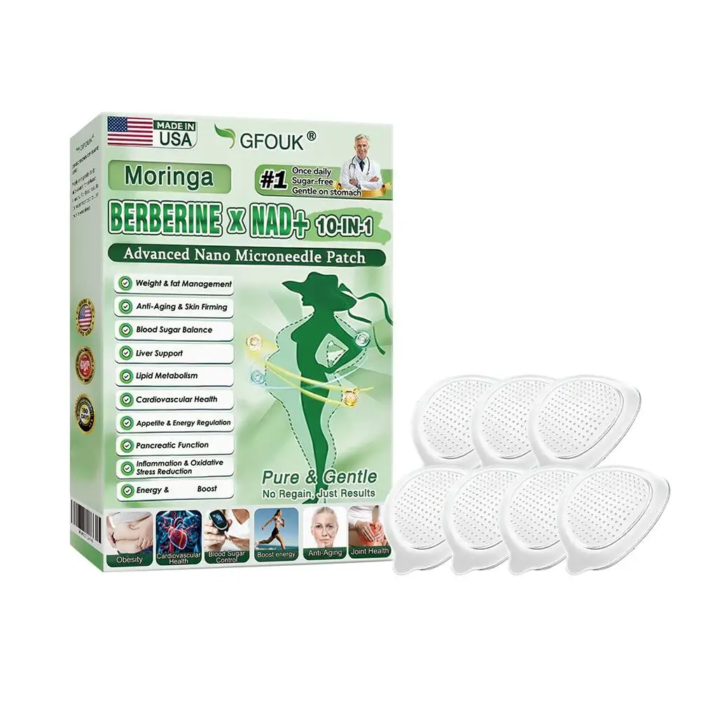 GFOUK Moringa Berberine NAD Patch 10in1 Nano-Mikronadel Gewichtsmanagement Blutzuckerkontrolle Anti-Aging Transdermales Serum-Pflaster