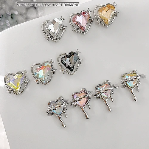 Imagen 1 del producto 10 Uds. De dijes para uñas con forma de corazón de amor fundido, accesorios envolventes de luz de estrellas, piezas de aleación de lujo para decoración de uñas, suministros de manicura