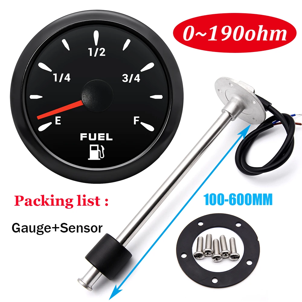 Customized Car 0-190ohm Fuel Float Sensor with Fuel Level Gauge 52mm Oil Tank Meter Indicator for Boat Yacht 12V 24V Waterproof