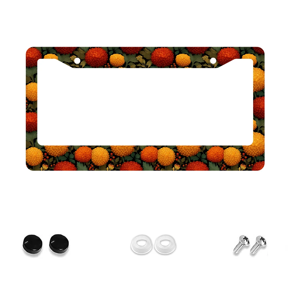 

1 шт. Рамка номерного знака с оранжевым и красным цветочным узором, 2 отверстия, алюминиевый материал, 6x12 дюймов с комплектом винтов, ретро, развлечение, автомобиль De