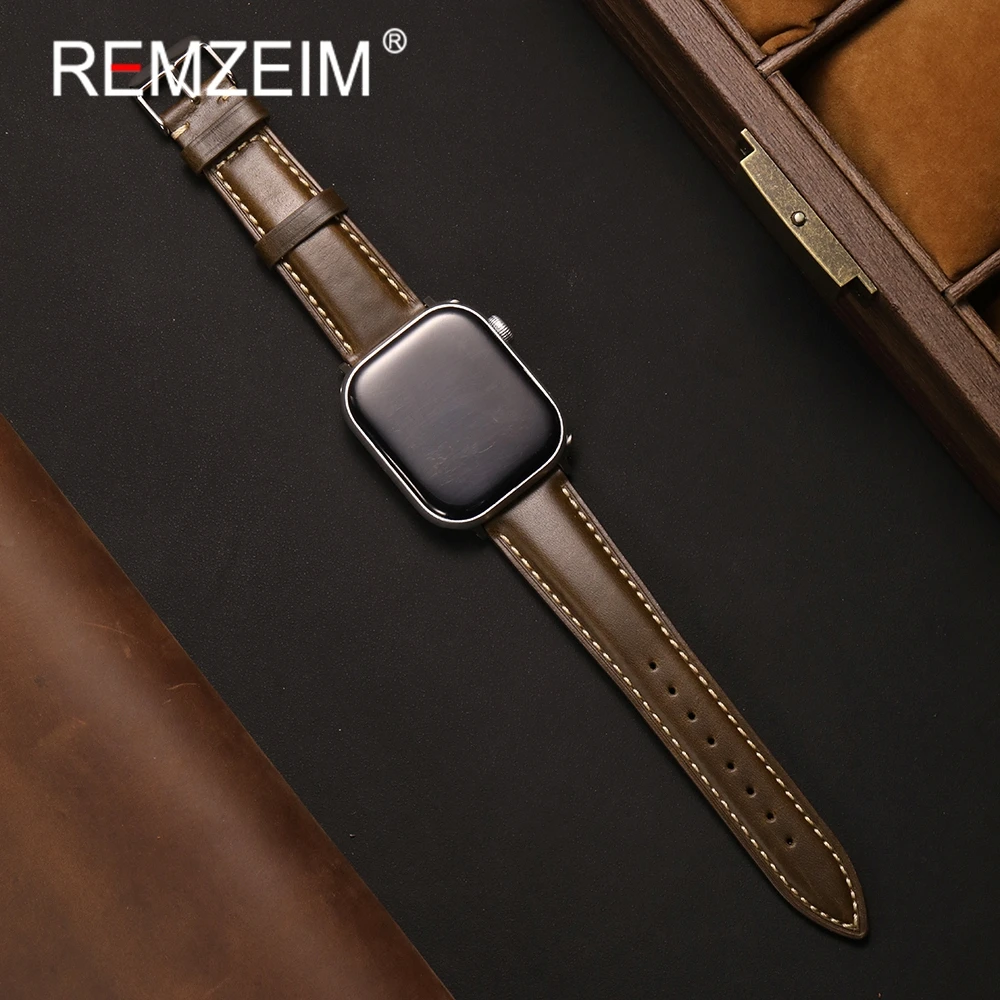 Ремешок из натуральной кожи для Apple Watch 38/40/41/42/44/45/46/49 мм, мужской браслет из воловьей кожи для iwatch 10 9 7 8 5 6 4 SE Ultra 3 2 1