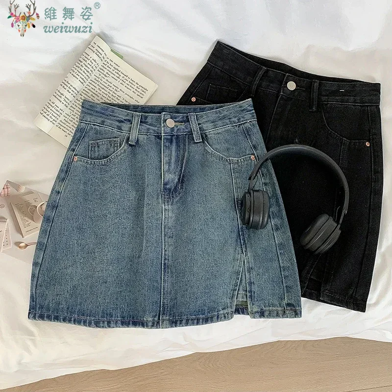 

Y2k Denim Mini Skirts for Women Korean Style Summer New Sexy Baggy Jean Skirt pocket Girls Casual Vintage Party Short Blue Dress