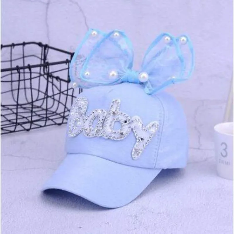 New Spring Girls Hat Solid Letter Print Baseball Caps with Sweet Lace Bow Decor Kids Chic Casual Outdoor Baseball Hat 3-8Y