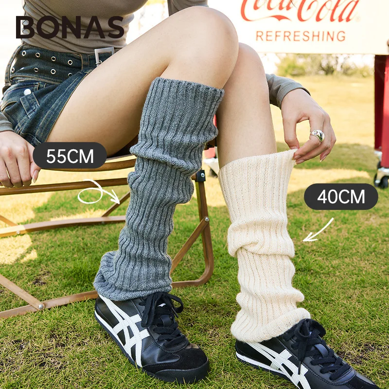 

Bonas Knitted Socks White Slimming Non-Slip Calf Socks for Womeny2kHot Girl Leg Warmers Mid-Calf Slouch Socks