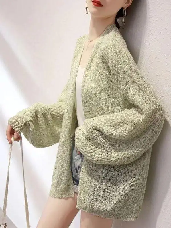 Soft Nurturing Knitted Open Cardigan in Beige Loose Lazy Style Women's Fashion Spring Autumn Trendy Sweater Jacket Casual Chic