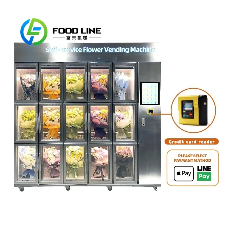 Touch Screen 15 Grids Self Service Refrigeration Function Machine for Commercial Flower Vending Machine