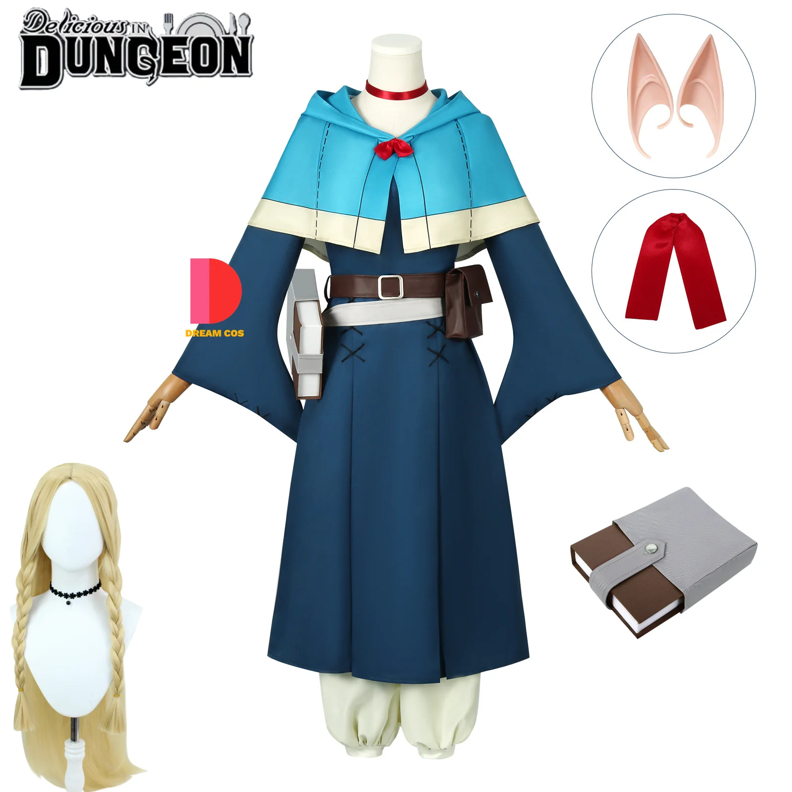 

Marcille Donato Cosplay Costume Uniform Wig Anime Delicious Dungeon Dress Cloak Book Props Elven Mage Halloween Party Clothes