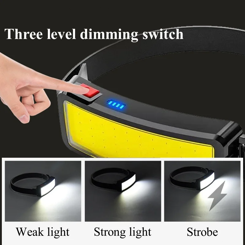 Hot COB LED Headlight Flashlight 3 Modes Light USB Rechargeable Head Lamp Built-in 1200mah Outdoor Hiking Camping Lamp