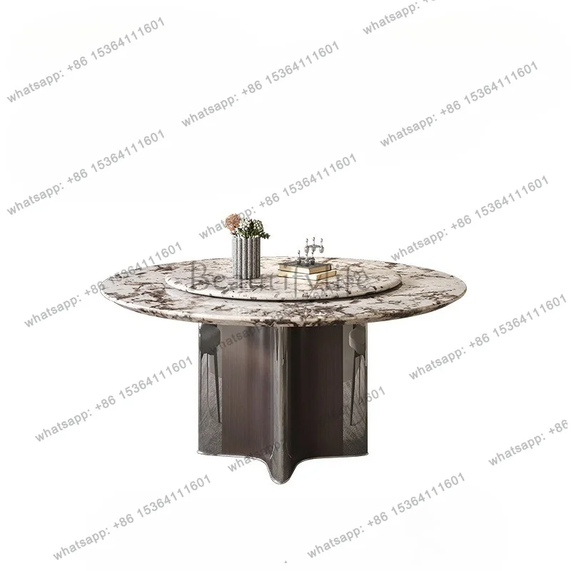 Italian light luxury dining table marble household round table with turntable