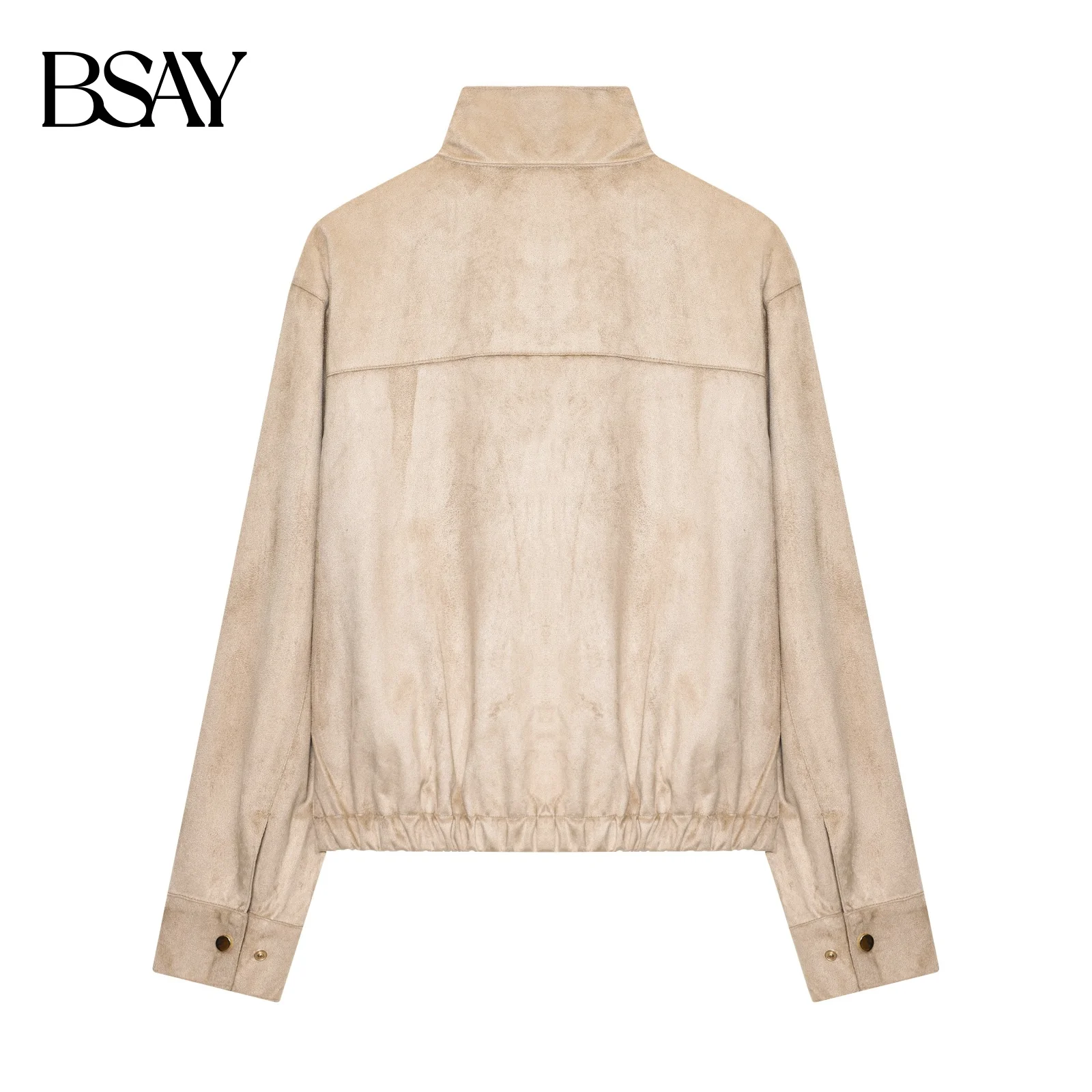 BSAY Autumn New Product 2025 Women's Retro Fashion Casual Stand up Collar Button Zipper Waist Jacket Coat