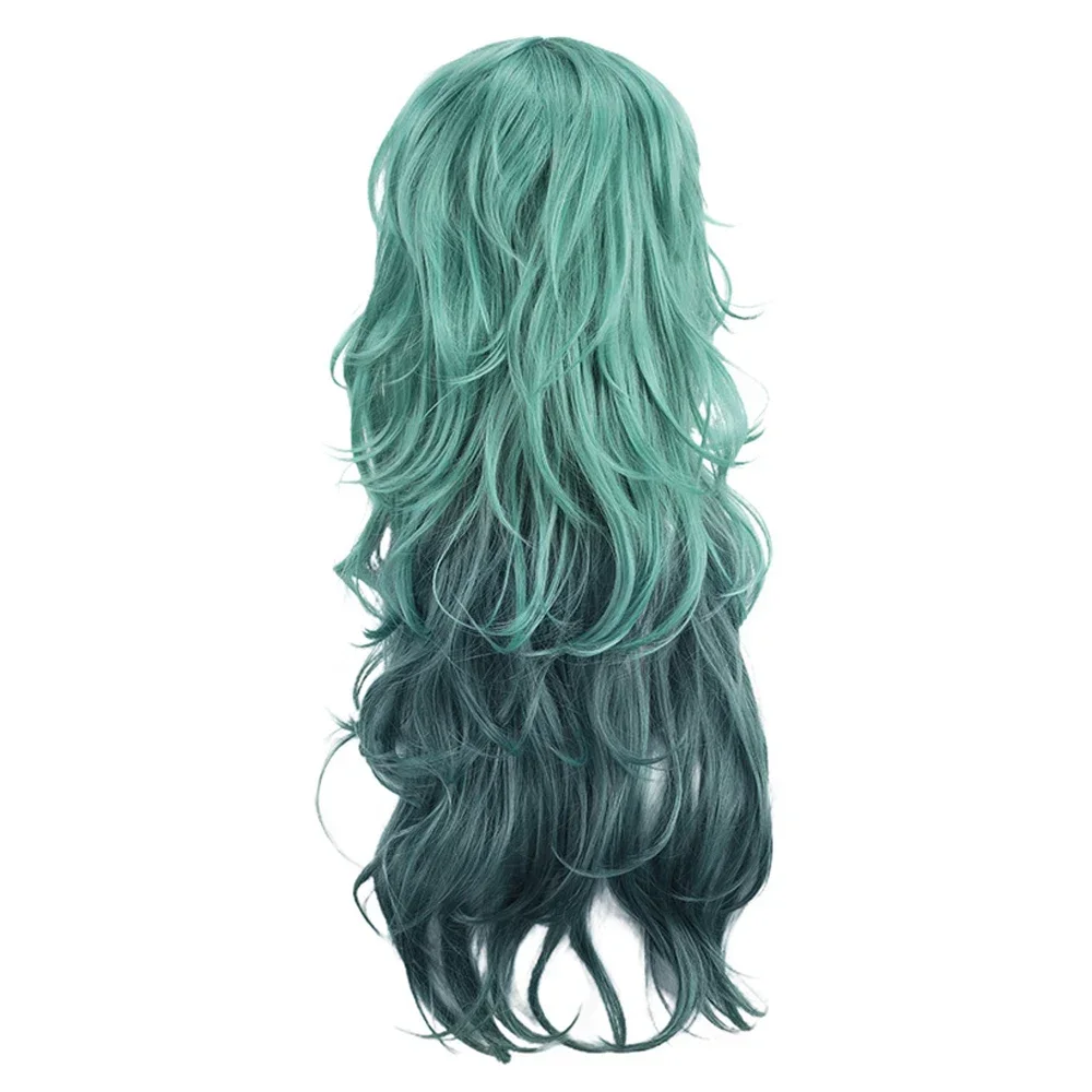 Anime Cosplay Synthetic Wig Long Green Ombre Wavy Fluffy Hair Heat Resistant Wig For Daily Party