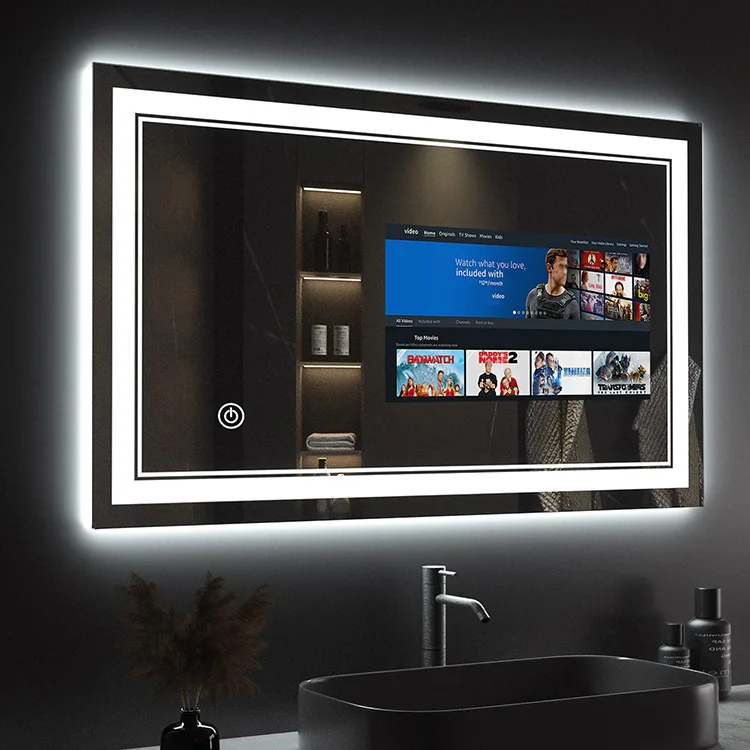 

Custom Size Wholesale Hotel Home Touch Screen Mirror With Tv Android System Led Bath Gym Magic Smart Mirror Waterproof Bathroom