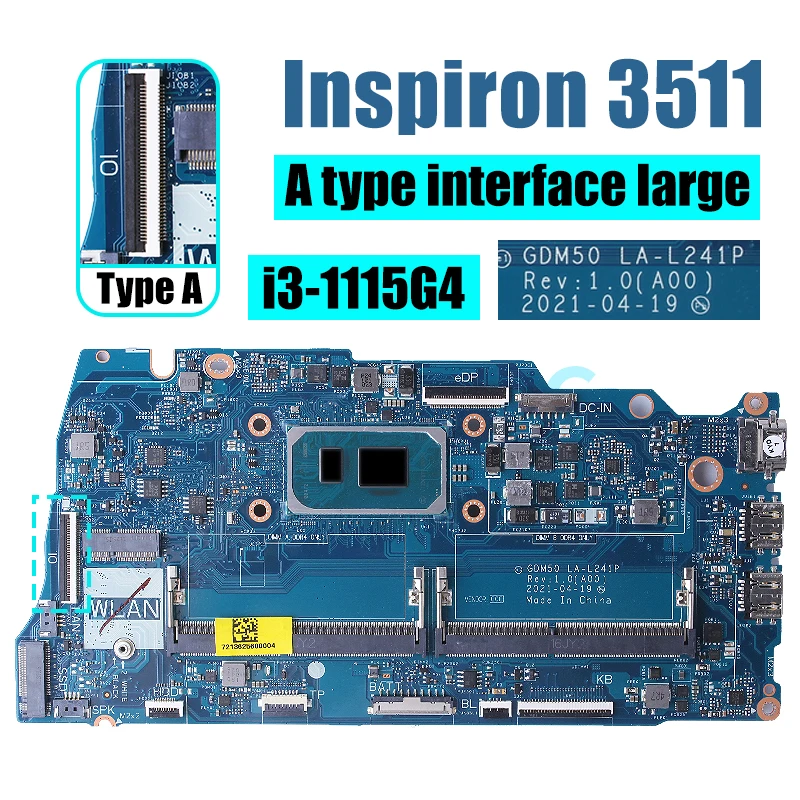 For DELL Inspiron 3511 Laptop Motherboard LA-L241P 05PD08 0042CN