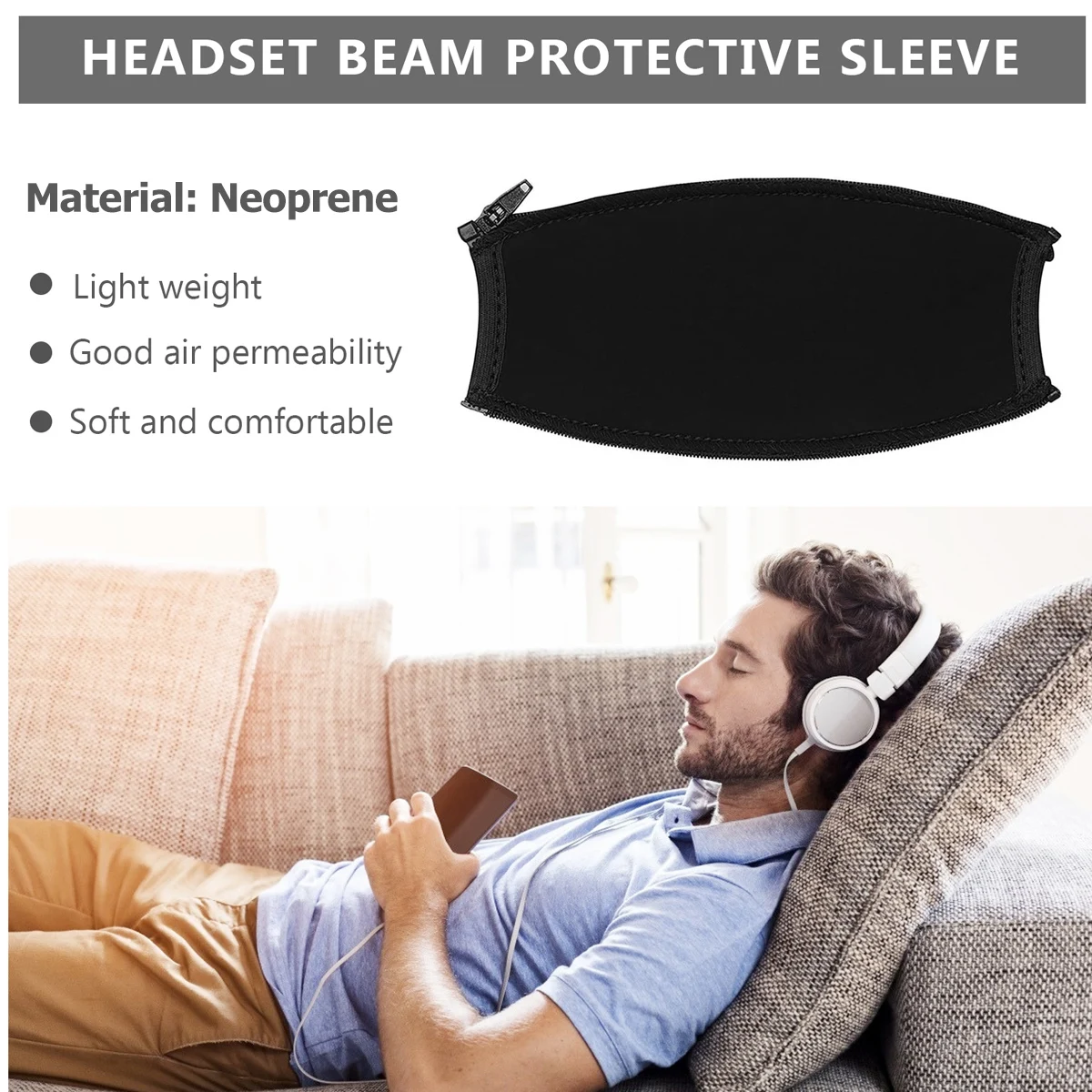 

Headphone Headband Pad Cushion Cover Protector Replacement Bands Sleep Headset Earpads Zipper Closure Easily Extend Life