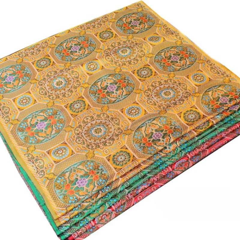 Tela Brocada Tibetana de Imitación a la Antigua, 75cm, Tejido Teñido, Brocado Nube, Patrón Floral Gesar, para Ropa, Cortinas, Manualidades DIY
