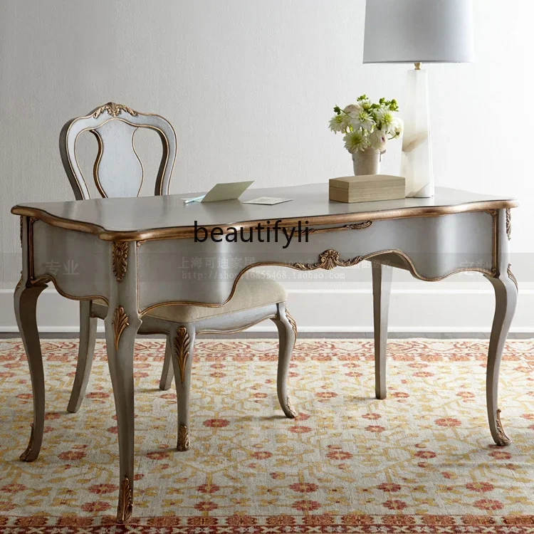 

High-end light luxury factory custom study furniture American French European old solid wood desk6005