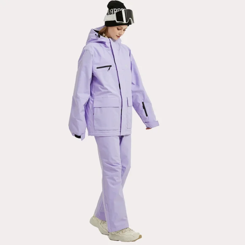 New Baggy Hooded Cold Proof Waterproof Snowboarding Clothing Woman Man Winter Sports Set Breathable Warm Wear Resistant Ski Suit - Image 4