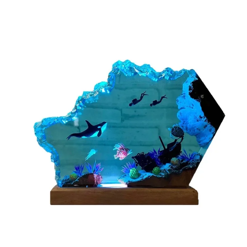 Killer whale, turtle resin, handmade lamp, orca epoxy, resin design art ornament.