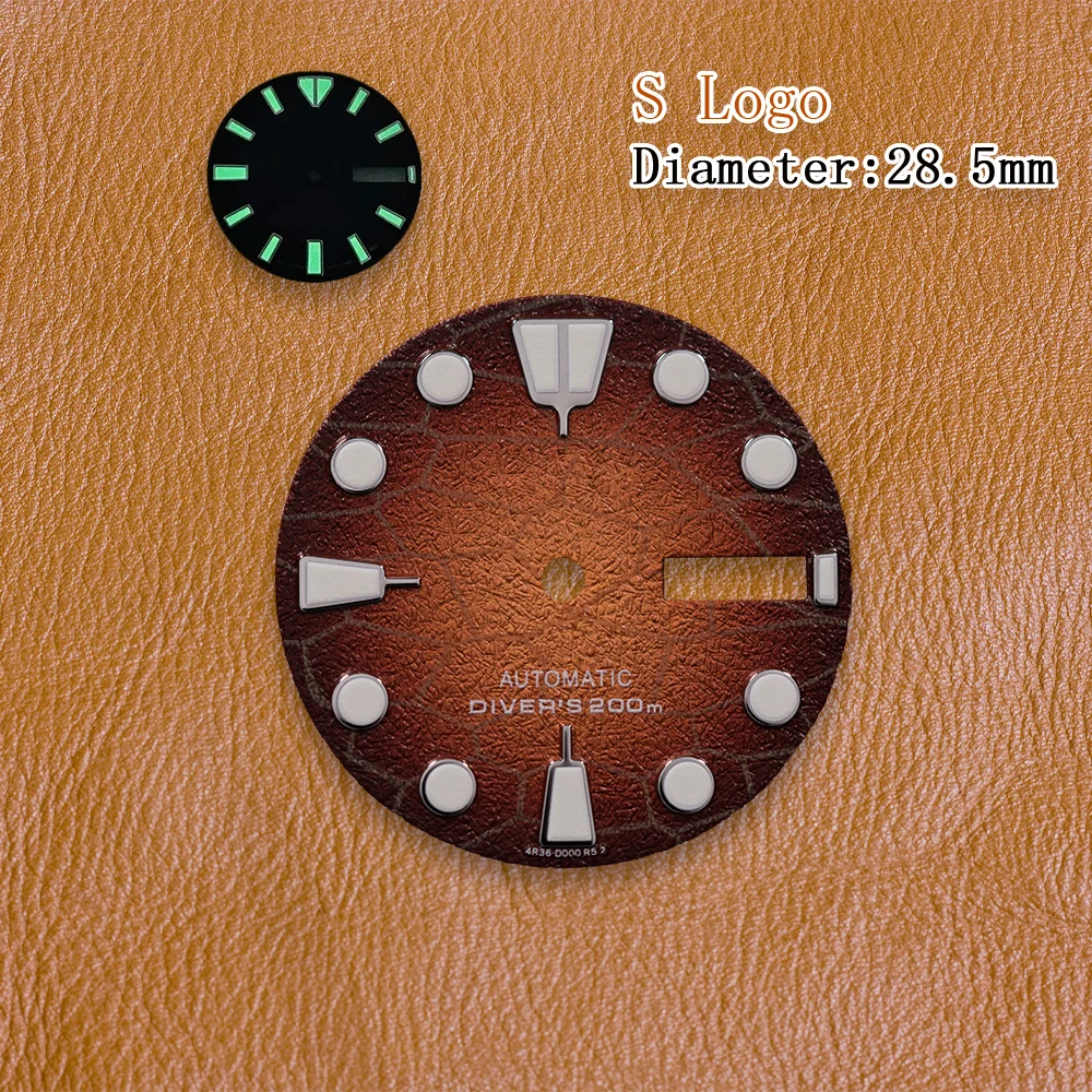 S Logo Dial 28.5mm NH36 Waffle Diver's Dial Suitable For NH36 Japanese Movement C3 Green Luminous Watch Modification Accessories view 3