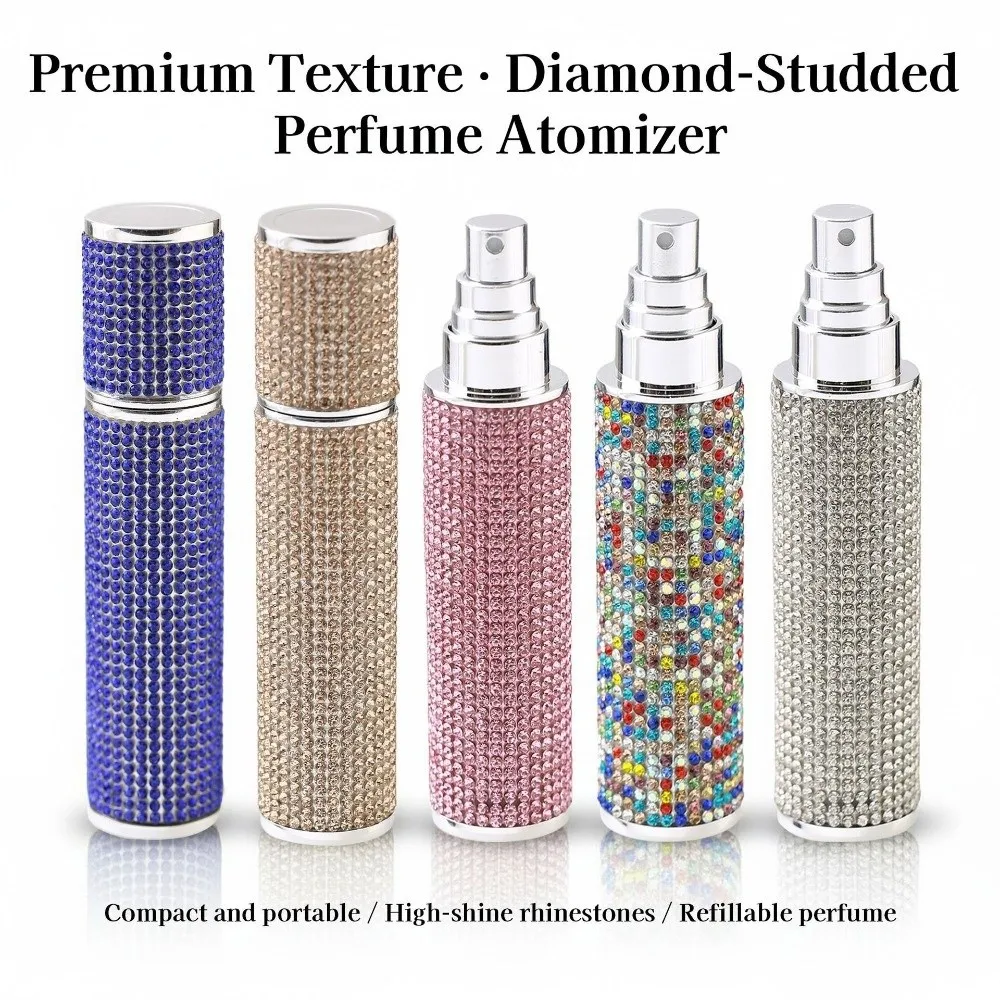 Bouteille de parfum anti-fuite de 10ml, récipient cosmétique en strass complet, rechargeable, récipient de parfum à brume Ultra-fine pour femme