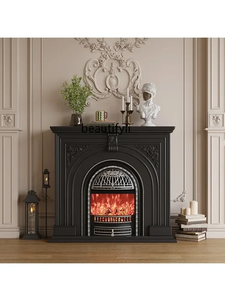 

SS03A H French Cream Stle Solid Wood Birdcage Fireplace Decorative Cabinet American Living Room Fireplace Side Cabinet Home Fire