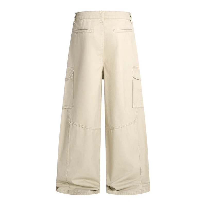 Cargo Apricot Men's Pants Deconstructed Design Large Pocket Unisex Trendy Loose Straight High Street Casual Jeans LNAY