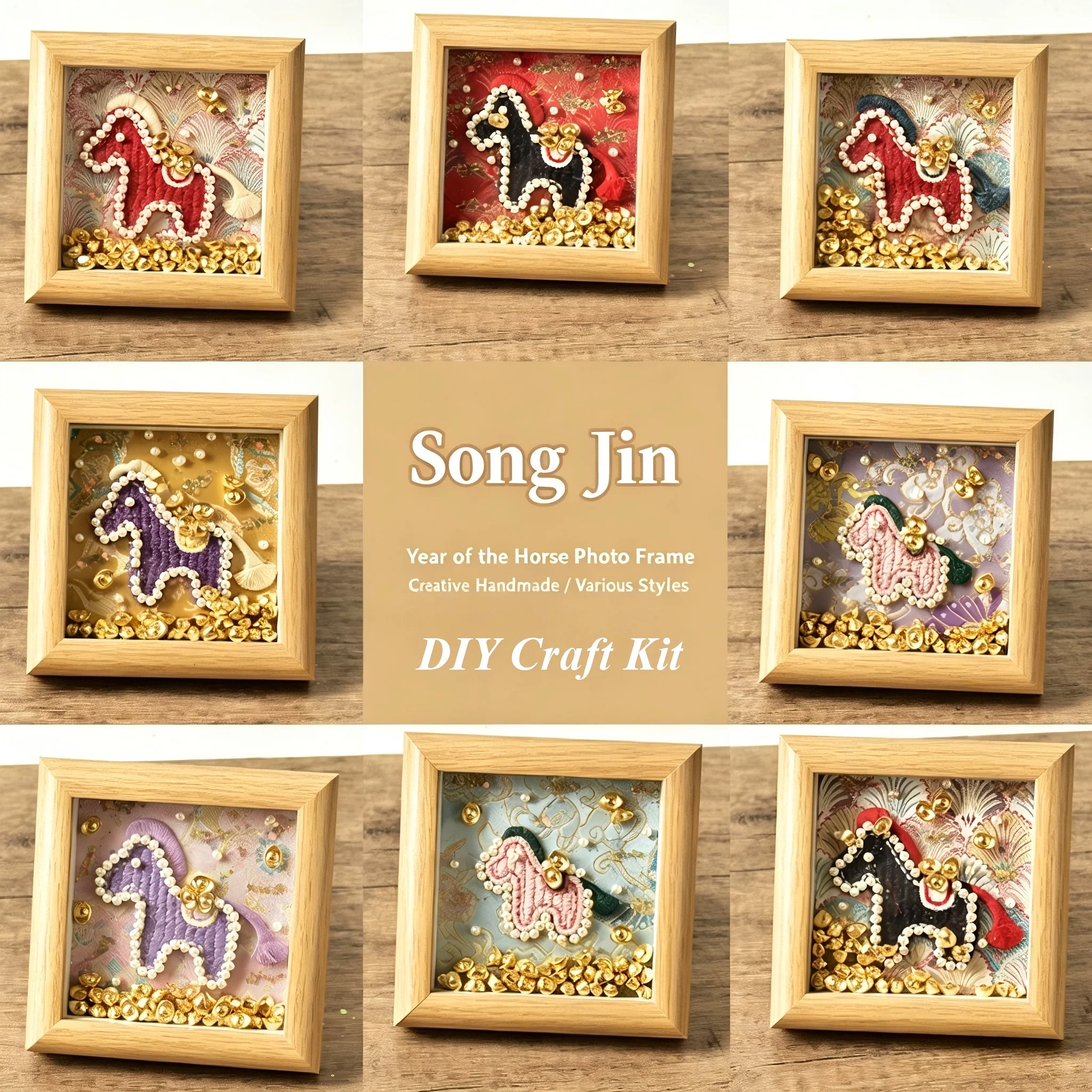 Chinese Traditional Song Brocade Horse Photo Frame DIY Craft Kit Non-heritage Silk Ornament Desktop Decor Creative Handmade Gift