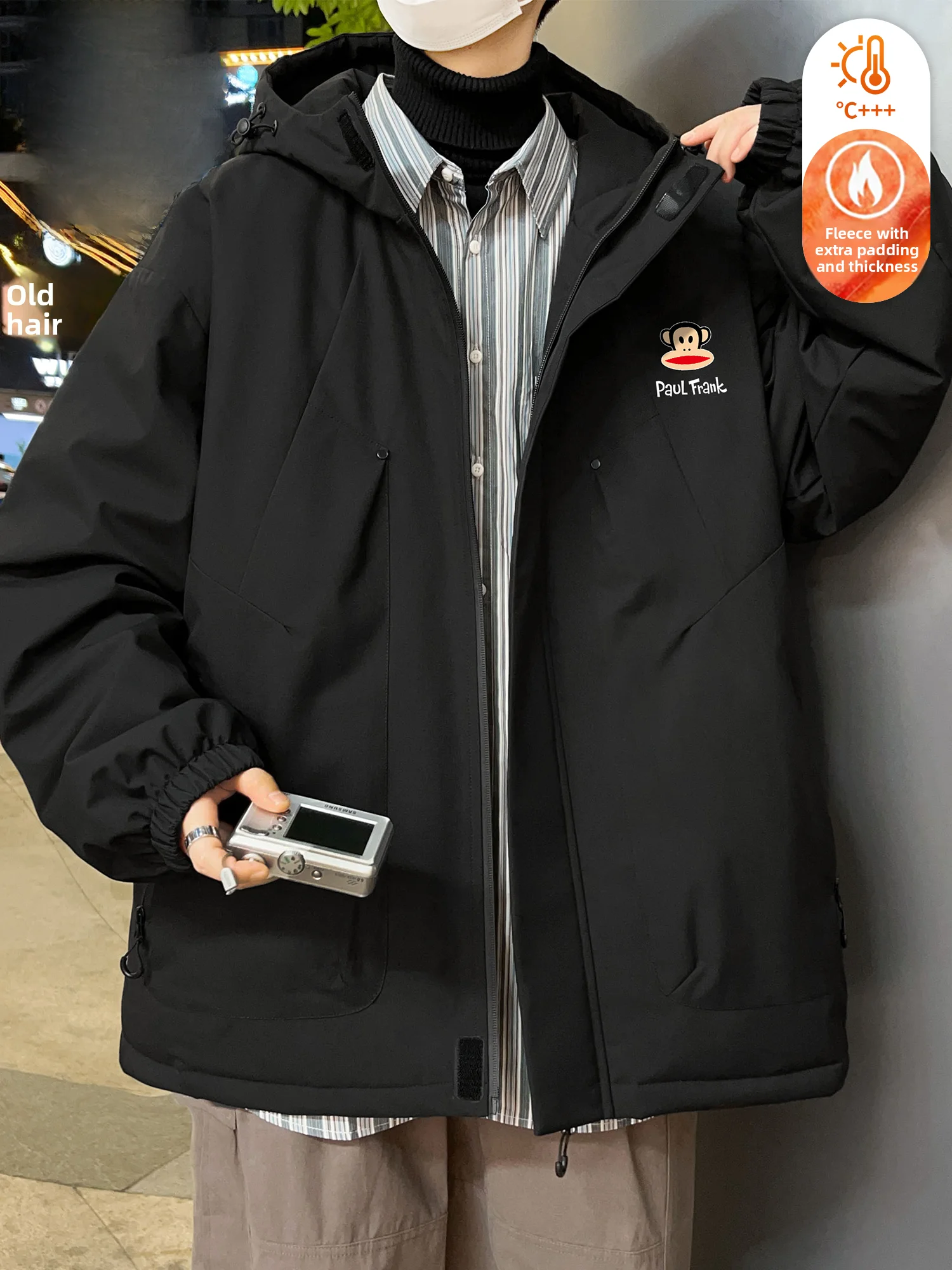 

Мужская повседневная свободная хлопковая рабочая куртка Paul Frank Large-Mouth Monkey New Sle, черная, теплая зимняя куртка, молодежная мода