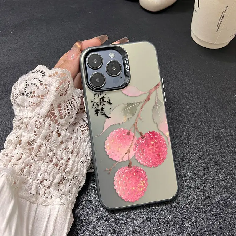 

Pink lychee pattern phone case for iPhone 16 15 14 13 12 11 Pro/ Max/Plus shock-proof rear cover anti-fingerprint