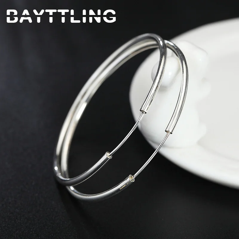 BAYTTLING 925 Sterling Silver 50/60MM Large Earrings For Women Fashion Hip Hop Hoop Earrings Wedding Party Jewelry Accessories