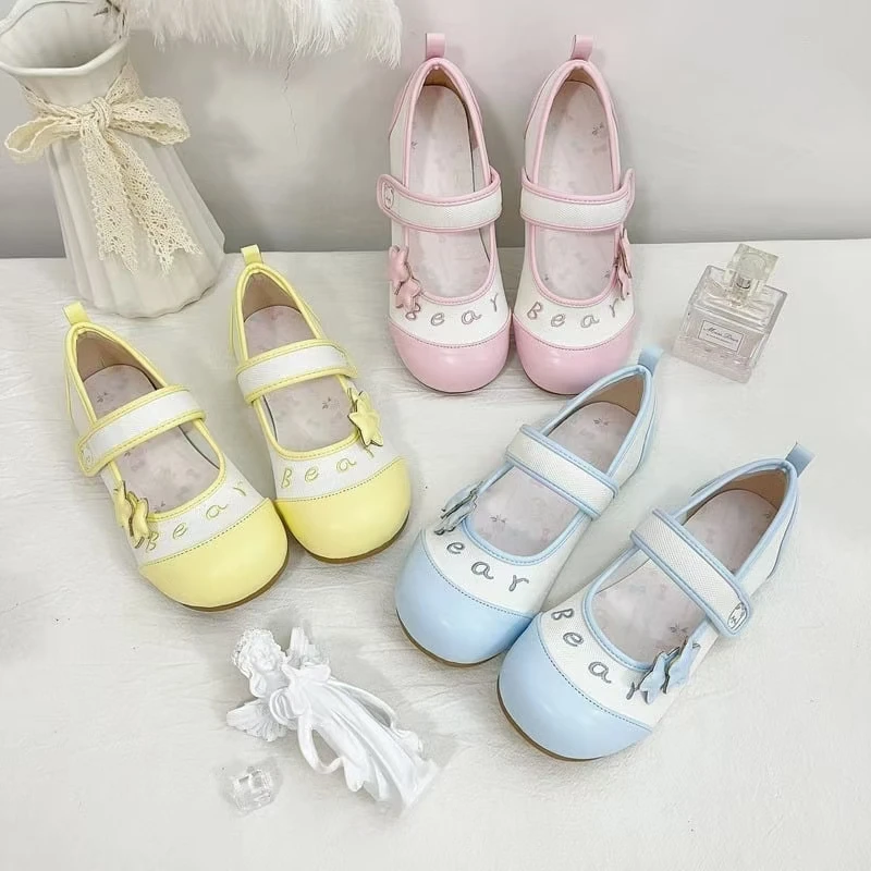 Original Lolita Round Headed Girl's Shoes Kawaii Student Campus Japanese Tea Party Loli Single Shoes Sweet Color Blocked Shoes