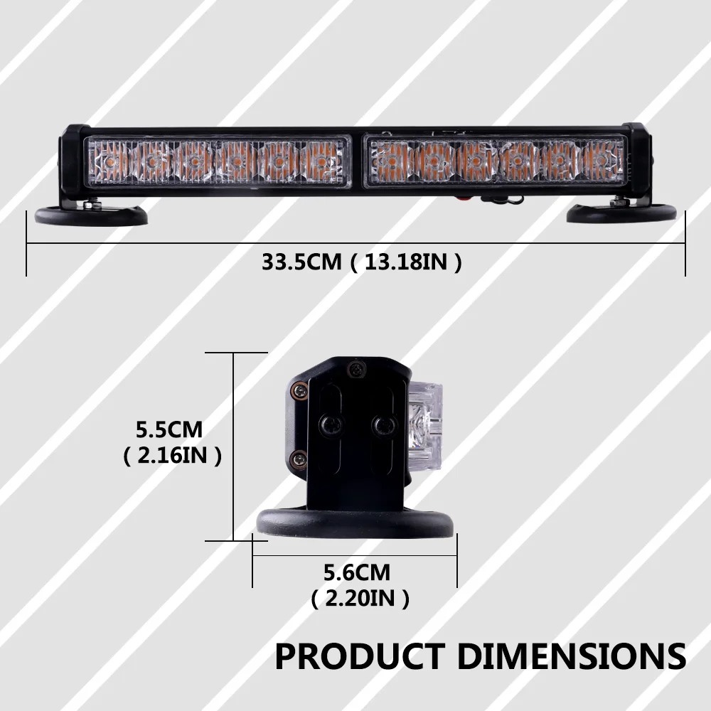 Barre lumineuse stroboscopique LED haute puissance, 16 modes de flash, étanche, lumière ambre iodée d'urgence pour camion, sécurité routière, 316, 2 pièces