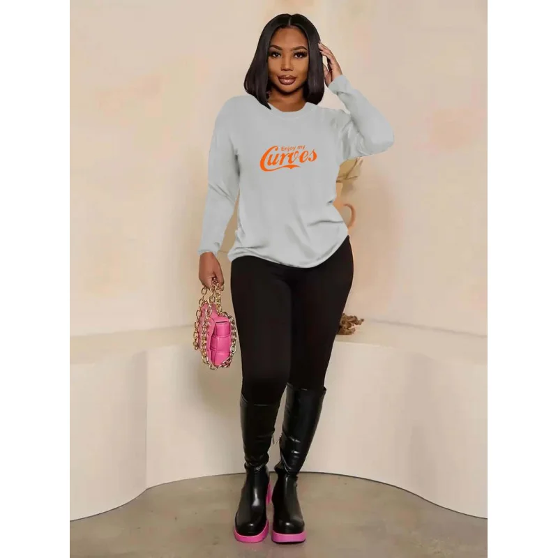 

Женская повседневная свободная футболка с длинными рукавами и брюками с креативным принтом, комплект из двух предметов на весну, осень и зиму